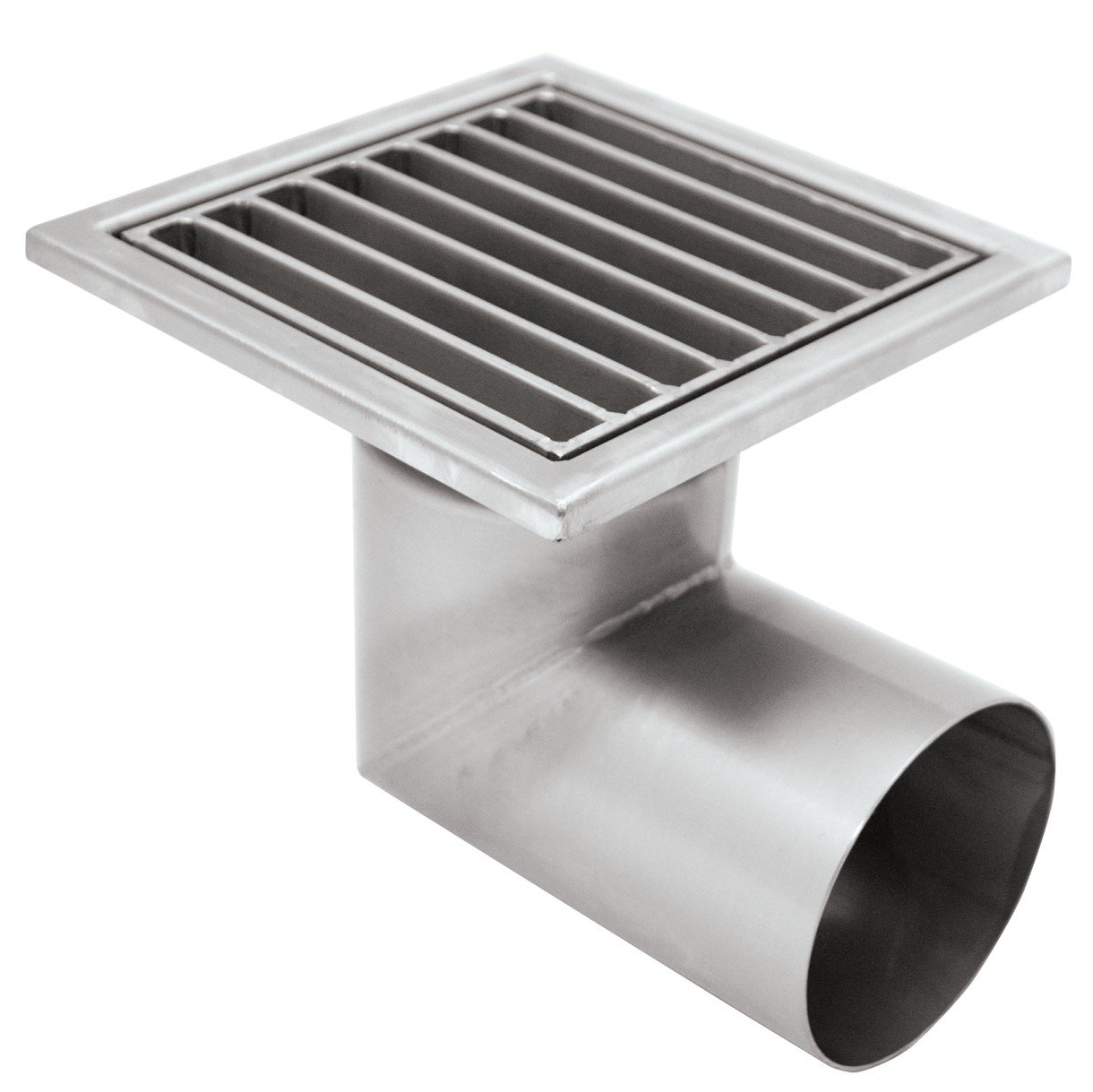 Sumidouro industrial em aço inoxidável de baixa altura, saída horizontal