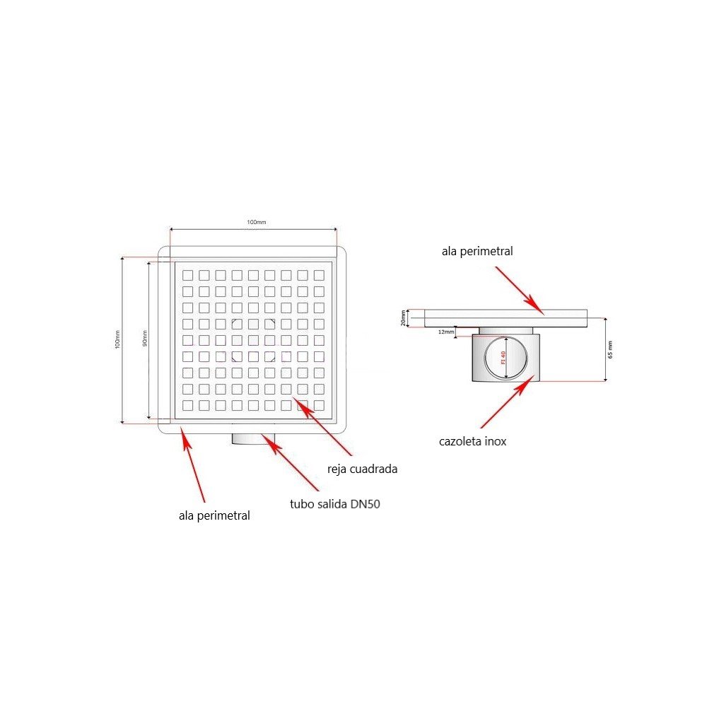 dimensões do ralo inox INZA SM