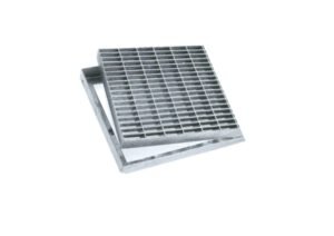 Rejilla industrial de acero inoxidable INZA con marco cuadrado para sistemas de drenaje superficial, antideslizante, alta capacidad de carga y resistencia a la corrosión química