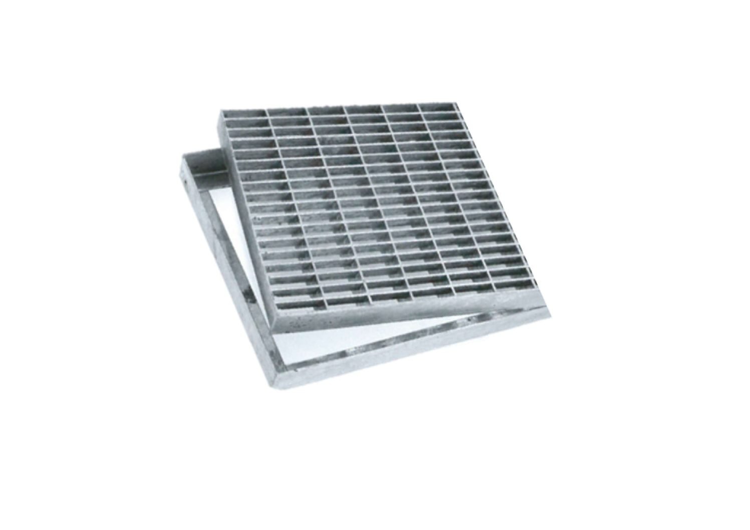 INZA stainless steel industrial grating with square frame for surface drainage systems, anti-slip, high load capacity and resistance to chemical corrosion