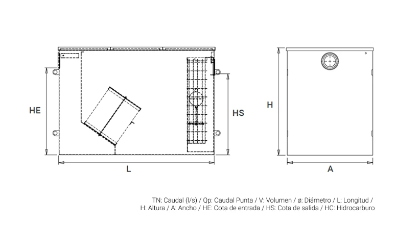 Croquis separador de hidrocarburos compacto de acero INZA ISHM